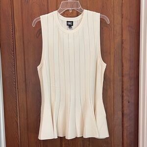 INC International Concepts Cream Ribbed Sleeveless Peplum Top